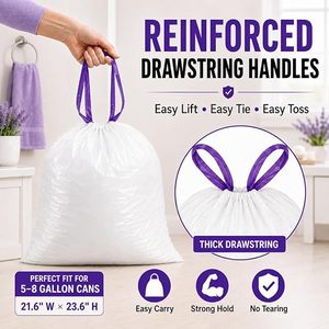 Bolsas de Basura con Cordón de 30 Galones, Bolsas de Plástico PE para Almacenamiento de Residuos Húmedos con Asas Color Violeta - Product Image 4