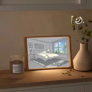 New Pop Home Decoration Tabletop Display LED Glowing Photo Frame Three-Color Luminous Lighting Painting