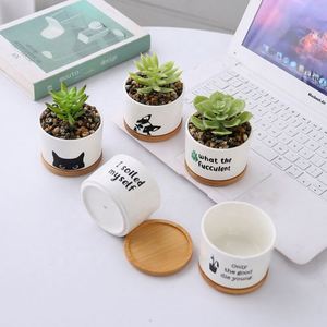 Juego de Macetas para Suculentas Personalizadas con Bandeja de Bambú - Regalos de Cerámica para Cumpleaños de Maestras, Graduación - Product Image 2