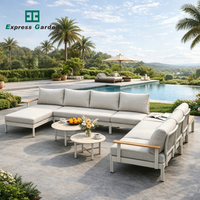 Chaise longue de jardin en aluminium en forme de L, résistante aux UV, avec ensemble de canapés de jardin en corde, pour cour et hôtel