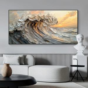 ภาพวาดสีน้ำมันลายคลื่นทะเลแบบแฮนด์เมดบนผืนผ้าใบสำหรับตกแต่งบ้านพักตากอากาศ โรงแรม รีสอร์ท และห้องนอน - Product Image 6