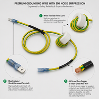 Câble de mise à la terre UL1015 14AWG 65 brins en cuivre jaune-vert avec anneau magnétique à noyau de ferrite et borne à fourche isolée