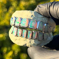 Grilles dentaires personnalisées en argent massif S925 avec diamants de laboratoire Moissanite D VVS et opale, effet glacé
