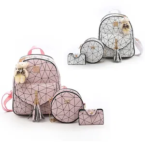 Hot Koop Nieuwe Collectie Elegante Driehoek Geometrische Holografische Lederen Satchel Handtas Set 3 Stuks Set Dames Vrouwen Rugzak Tas