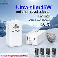 FOXCAN PD45W 3 prises AC ultra-minces tout-en-un, 1 USB-A, 3 USB-C, chargeur portable multi-ports pour les voyages d'affaires à l'étranger