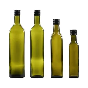 100ml 250ml 500ml 750ml 1000ml bottiglia di vetro di olio d'oliva in vetro quadrato verde scuro con tappo