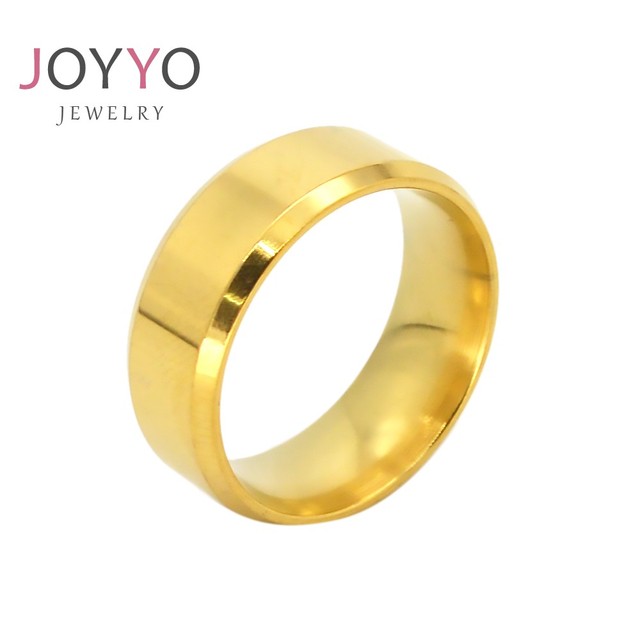 Classic Stainless Steel Wedding Band Plain Gold Ring 8mm Width Flat Signet Ring Name Engraved Jewelry for Men Women
