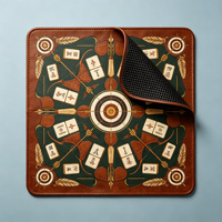 Tapis de Mahjong Brun avec Impression Flèches et Cibles, Antidérapant, Style Vintage Américain, pour 4 Joueurs