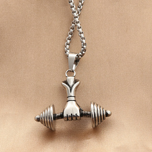 Stainless Steel <b>Dumbbell</b> Pendant Necklace Men's Fitness Jewelry Retro Punk Style Geometric Design Gift 280430 - Product Image 1