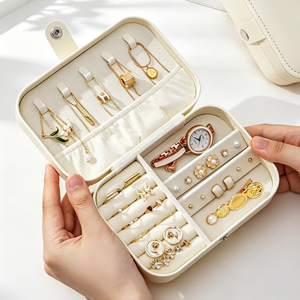 PU Leather Double Layer Jewelry Box Portable <b>Storage</b> Case for Earrings & <b>Rings</b> Travel Organizer Pouch - Product Image 3