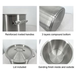 10 л-120 л, 3 слоя, нижние 201, большие короткие суповые Бульонные кастрюли из нержавеющей стали для приготовления пищи на газе - Product Image 2