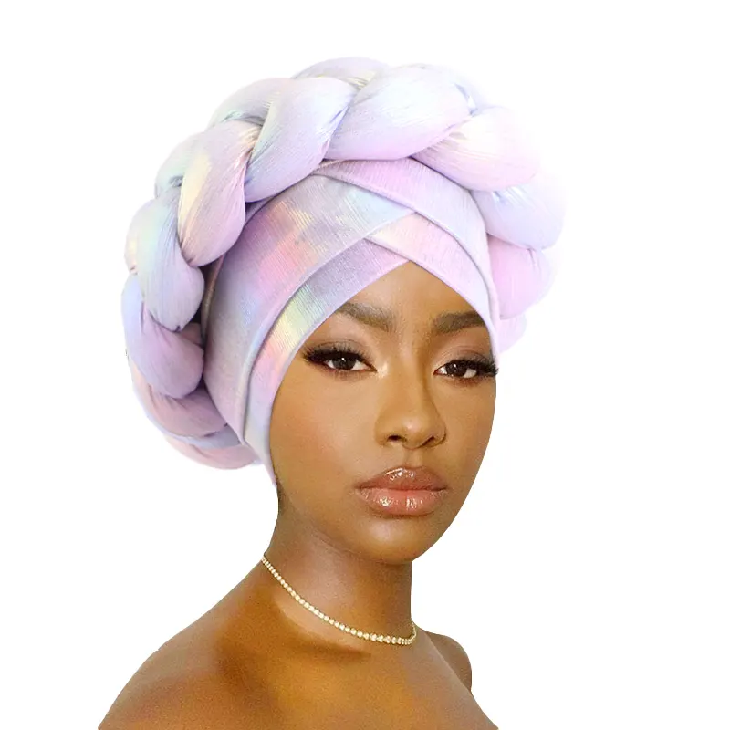 Berita Afrika besar kepang kepala bungkus headnet Bonnet topi hijab putar Turban untuk wanita Laser warna-warni spons Toque
