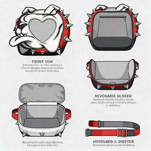 Sac bandoulière Ita Bag personnalisé en forme de bouledogue avec fenêtre transparente en forme de cœur, en cuir PU style punk, avec collier à clous pour affichage de pins, Gris Noir Rouge - Product Image 2