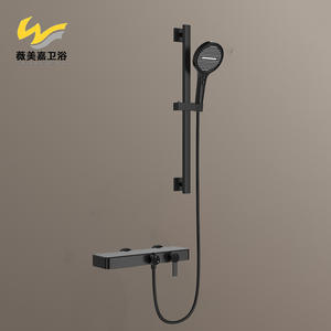 Ensemble de salle de bain exclusif transfrontalier Vimijia, étagère de rangement double fonction gris canon, murale, avec douchette relevable et robinet - Product Image 1