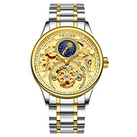 Montre mécanique pour homme TEVISE T820A, boîtier en métal, bracelet en acier inoxydable, affichage des phases lunaires, verre minéral, montre résistante à l'eau