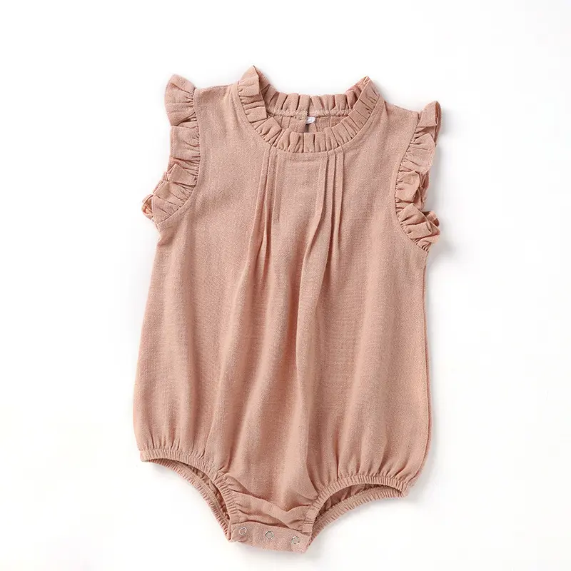 Baby Peuter Meisje Kleding Zachte Katoenen Kant Flare Mouwen Zomer Zuigelingsbodysuit Ruche Effen Onesie Een Stuk Jumpsuit Voor 1-3Y