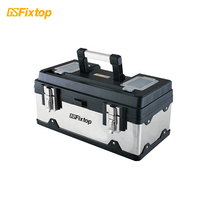 Boîte à outils en acier inoxydable GSFixtop, PP + acier inoxydable, boîte de rangement portable pour outils avec poignée et loquets métalliques