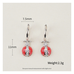 Verano 925 plata esterlina chapada en oro circón mariquita <span class=keywords><strong>Septempunctata</strong></span> esmalte aro pendientes para regalo de fiesta de boda - Product Image 5