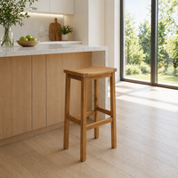Tabouret de bar moderne de luxe en bois massif écologique, tabouret selle, hauteur comptoir avec repose-pieds pour îlot de cuisine et salle à manger