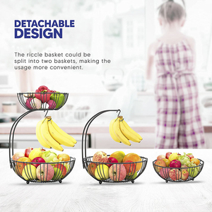 Cesta Organizadora de Verduras de Doble Nivel, Soporte de Metal <span class=keywords><strong>para</strong></span> Frutas, Porta Plátanos, Diseño Desmontable Ecológico, Negro, <span class=keywords><strong>para</strong></span> Cocina - Product Image 2
