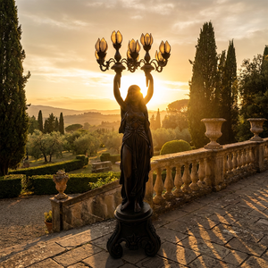 Lampada da Terra Dea in Bronzo Maestosa - Altezza Personalizzabile, Installazione sul Posto, Regalo di Laurea, Grandi Interni, Leone in Bronzo - Product Image 4