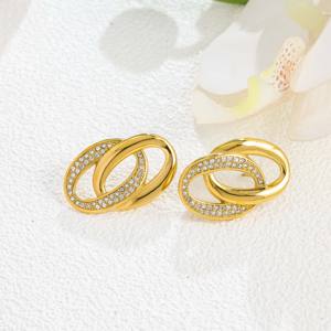 1 Par de Pendientes de Aro Doble Entrecruzados con Diamantes Pavé en Oro - Diseño de Anillo Cruzado, Elegantes y Versátiles para Eventos Casuales - Product Image 2