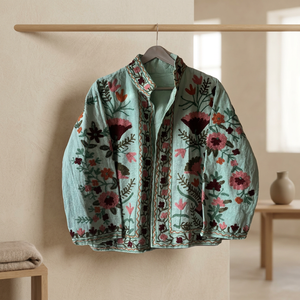 Veste matelassée en coton brodée pour femme, motif floral Suzani, respirante, réversible, avec fermeture éclair, pour l'automne et l'hiver - Product Image 3