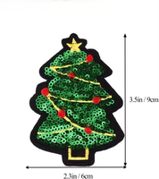 Patch brodé sapin de Noël vert à sequins, sapin de Noël brillant avec étoile rouge, applique pour sweat-shirt, veste, chapeau, sac de fête