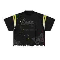 Ensemble assorti personnalisé en gros pour hommes, motif papillon, short et t-shirt délavé à l'acide avec ourlet brut, style Y2K Hip Hop, fabricant OEM