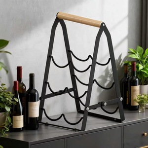 Porte-vin pliable de bureau en métal noir, étagère de rangement pour 6 bouteilles, pour les fêtes et la maison - Product Image 3