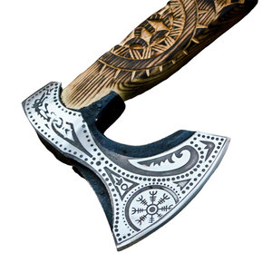 Hache Viking artisanale, tête en acier inoxydable, manche en bois enveloppé, hachette de coupe tactique et de survie multifonctionnelle, hache Viking - Product Image 3