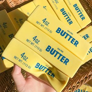 Yellow Milk Print Butter <b>Block</b> Squishy Food Soft Model Gift Craft for Kids 5-7 Years Made of PU Material Square <b>Shape</b> - Product Image 4