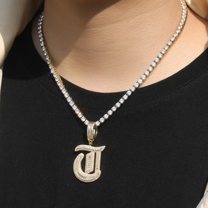 Collar de Hip Hop para Hombre con Colgante de Letra CZ Iced Out, Cadena de Cuerda, Estilo Gótico, con Pavé de Baguette - Product Image 3