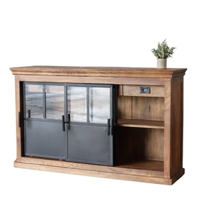Buffet en bois artisanal traditionnel avec des éléments décoratifs sculptés, idéal pour l'organisation et le style de la salle à manger - Product Image 2
