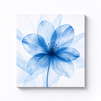 Tableau mural en toile bleu floral, 4 panneaux, impression florale abstraite, peinture numérique encadrée en bois pour salon, chambre, bureau