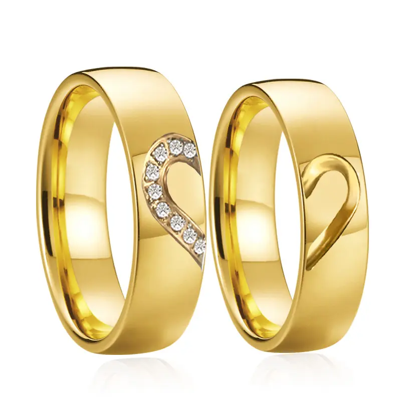Atacado personalizado casal promessa anéis coração amante Aliança 14k ouro anéis anillos bague anel para as mulheres