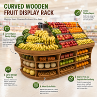 Supermarkt fruit- en groentepresentatierek, houten look, producten-eilandstandaard, gebogen schappen voor supermarkt, verse producten