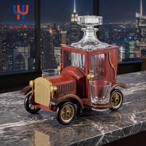 Unique Antique Car Shape Glass Liquor Whiskey Decanter Set with Wooden Stand and 2 Glasses for Men's Birthday Retirement <b>Gift</b> - Product Image 4
