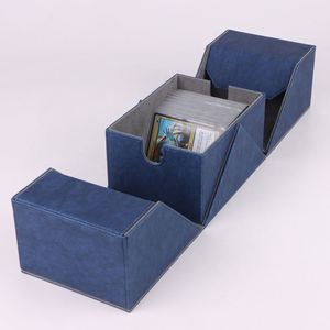 Boîte de rangement pour cartes en cuir PU à 3 emplacements symétriques pour collection de cartes à collectionner, étui portable bleu à coins carrés - Product Image 1
