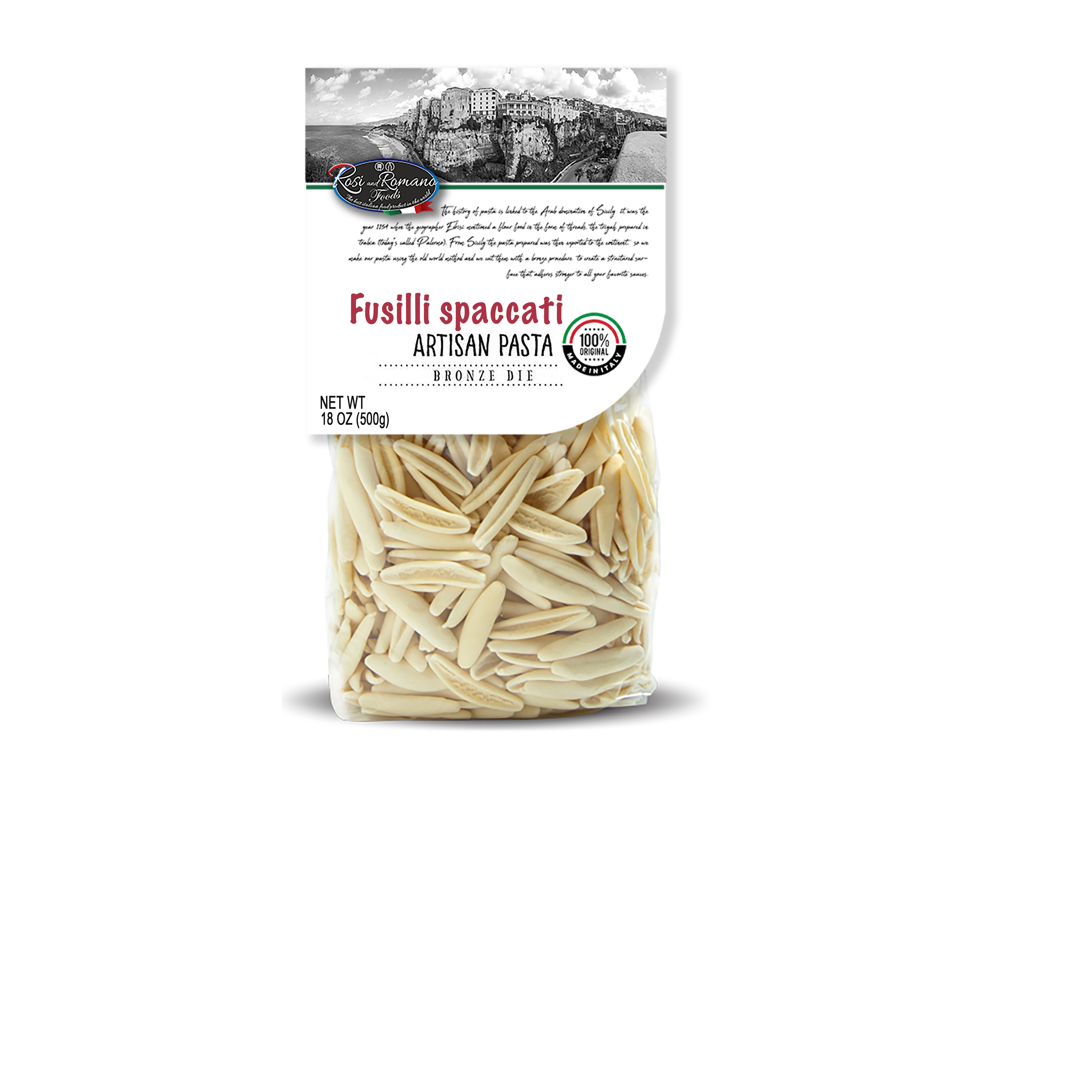 Оптовая продажа, 500 г в упаковке, итальянская высушенная быстросохнущая пищевая паста Fusilli Spaccati из жёсткой пшеницы