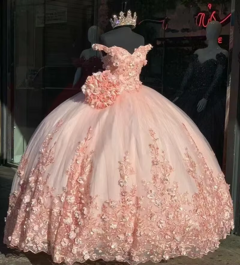 Off The Shoulder Pink Quinceanera Ball Gown Sweet 16 Dress Odm