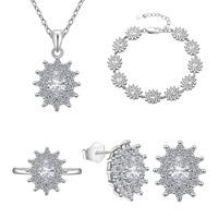 Grosir Perhiasan Set 4pcs Perak Sterling 925 Oval CZ Snowflake Halo Kalung Gelang Cincin Anting 3 Warna Wanita Pengantin OEM