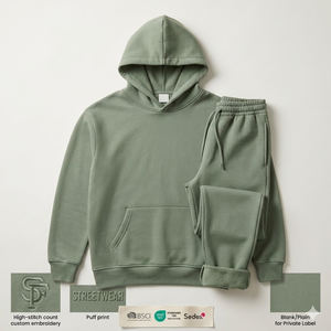 Ensemble de sweats à capuche et pantalons de survêtement oversize en molleton bouclette 100 % coton 400 g/m² avec broderie personnalisée et impression en relief pour <span class=keywords><strong>le</strong></span> streetwear – Vente en gros - Product Image 1