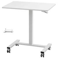 Bureau mobile réglable en hauteur pneumatique en métal blanc, table portable pour ordinateur portable avec roulettes, pour la maison et le bureau