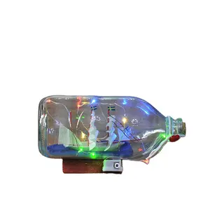 Bateau LED dans la bouteille, bateau de bouteille nautique 18x8x10cm bouteille de flotteurs en verre de lumière led