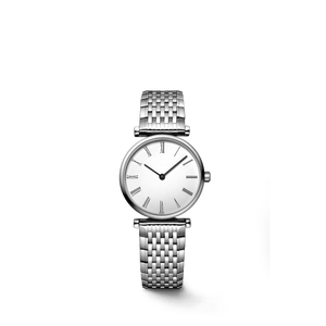 Montre élégante pour femme à cadran rond en quartz avec chiffres romains, bracelet en maille d'acier inoxydable pour un usage quotidien Longinesing - Product Image 1