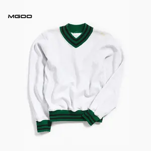 MGOO定制空白V领运动衫男士条纹罗纹袖口套头100% 棉绒运动衫