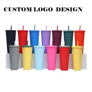 710ML 24OZ LOGO personalizado Multicolor vaso de doble capa con tapas y pajitas vasos reutilizables creativos de gran capacidad para exteriores - Product Image 2