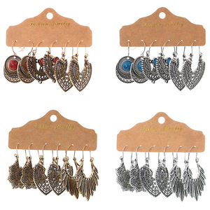 Boucles d'oreilles pendantes tendance en alliage plaqué or antique avec turquoise sertie clos, style bohème, pour femme - Product Image 5