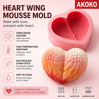 Moule en silicone AKOKO en forme d'aile d'ange et de cœur, qualité alimentaire, sans BPA, antiadhésif, pour desserts de la Saint-Valentin, gâteaux au chocolat